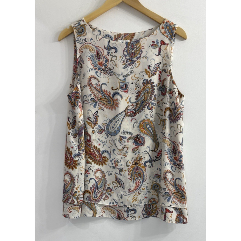 J. Jill Cream Paisley Sleeveless Top with Blue and Rust Accents